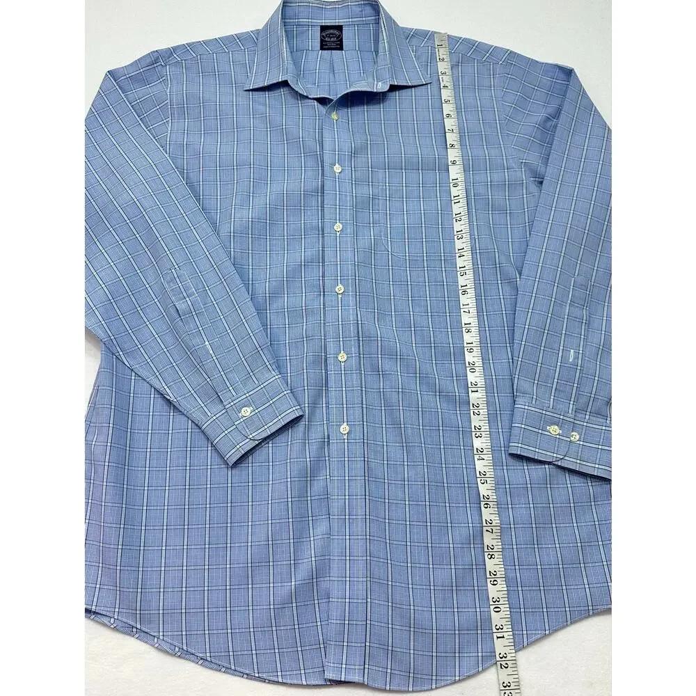 Brooks Brothers Blue Plaid Supima Cotton Dress Shirt Men’s 17 34/35 Non-Iron